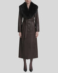 Toscana dark brown leather trench coat women belted front