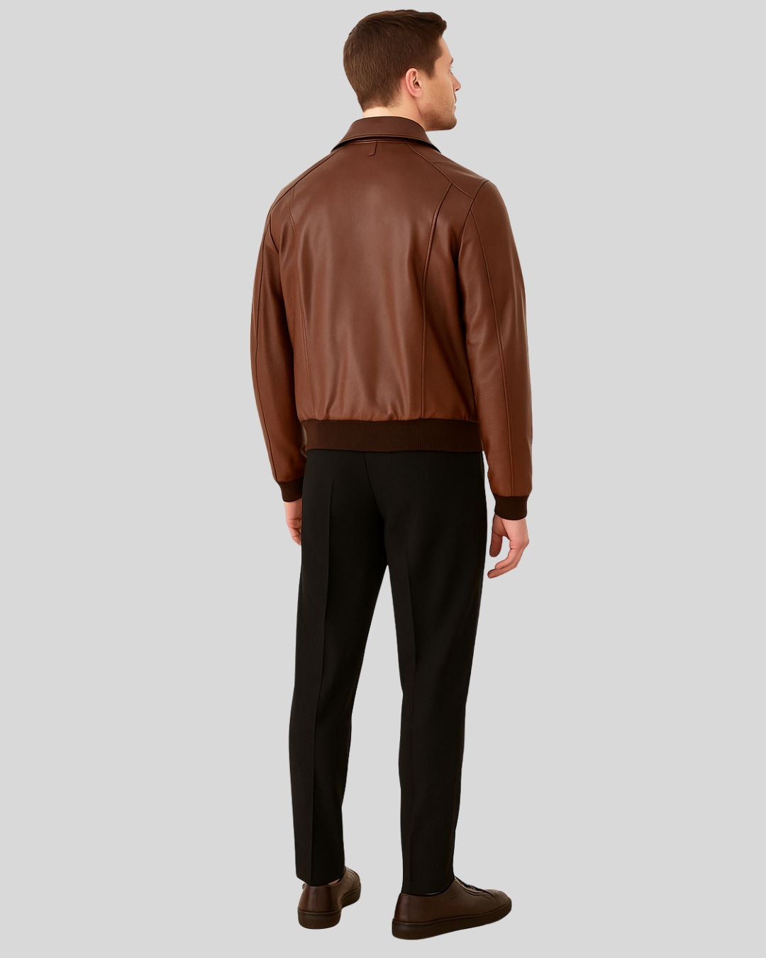 UrbanCore Mens Designer Brown Leather Utility Bomber Jacket