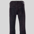 back close detail of suede flare pants