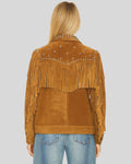 Back Detail of Vintage Suede Fringe Jacket with Western Studs