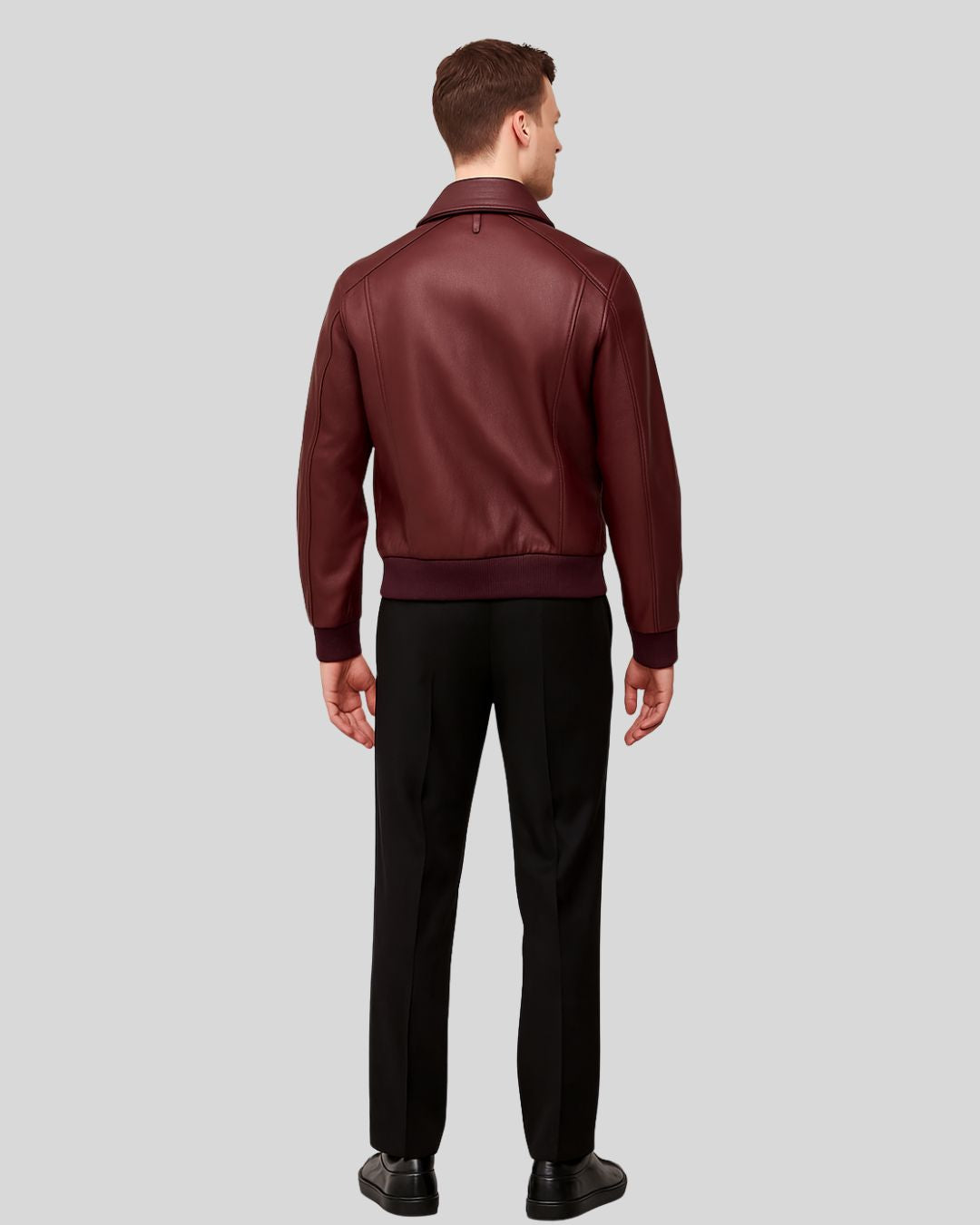 Back View – Mens Burgundy Bomber Jacket