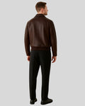 Back view of the dark brown bomber jacket