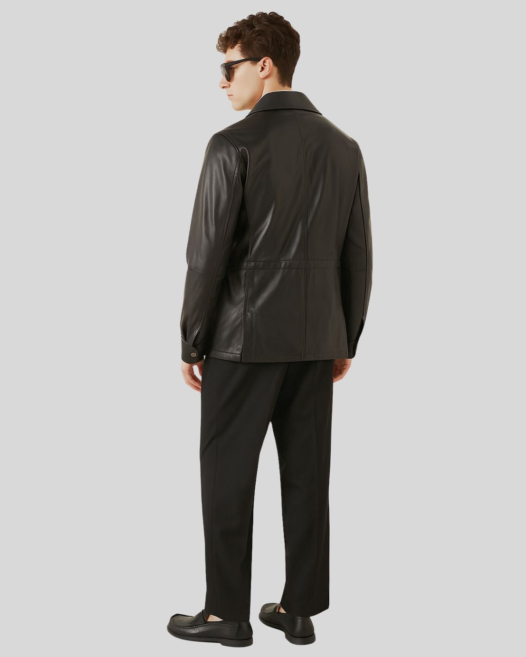 Front view of Imperial Utility Black Leather Jacket on male model