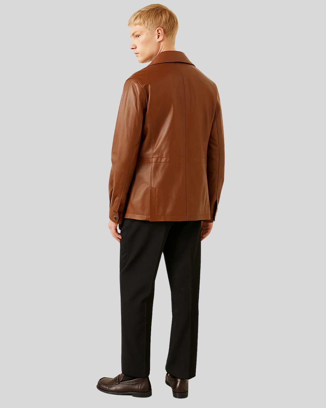 Back view of the Imperial Utility Cognac Leather Jacket
