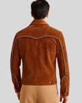 Back of men’s suede cowboy jacket with studded yoke and sleeves