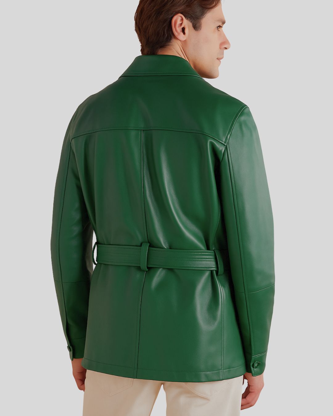 Green Leather Safari Jacket for Men – Front View