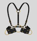 rear view of gothic leather harness with adjustable straps