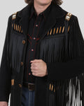Beaded fringe detail on suede western jacket