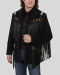 Retro cowboy suede fringe jacket men front view