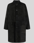 Men's black suede long coat front view