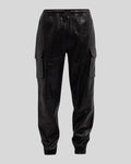  black leather cargo pants front view – Blackout Jet Pants