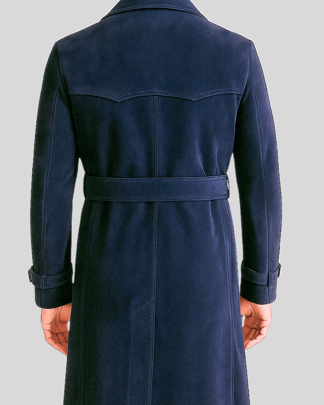 Navy blue coat on a gray background