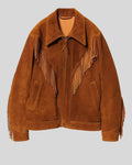 Boho western fringe jacket men with front zipper and angled pockets