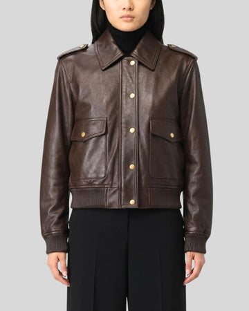Command Luxe Dark Brown Cropped Leather Bomber
