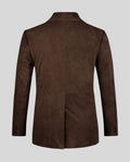 Rear profile of dark brown suede blazer
