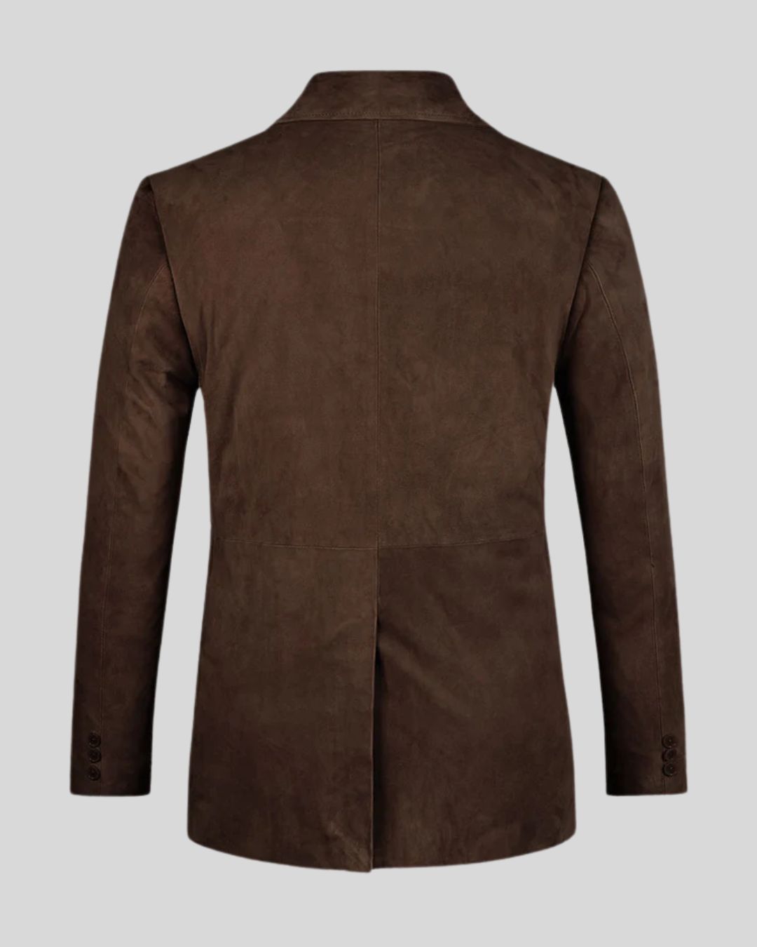 Rear profile of dark brown suede blazer