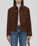 Western fringe jacket women with studded collar and chest fringe