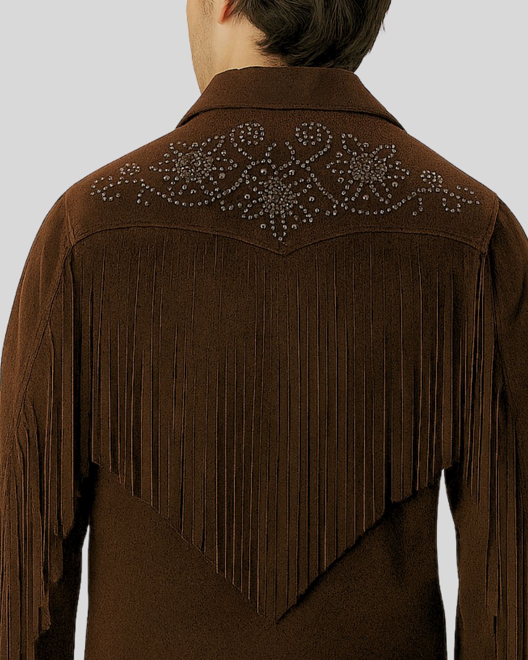 Close-up of floral stud design on back yoke