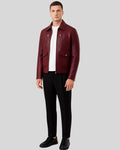 Mens Burgundy Designer Leather Jacket – Front View