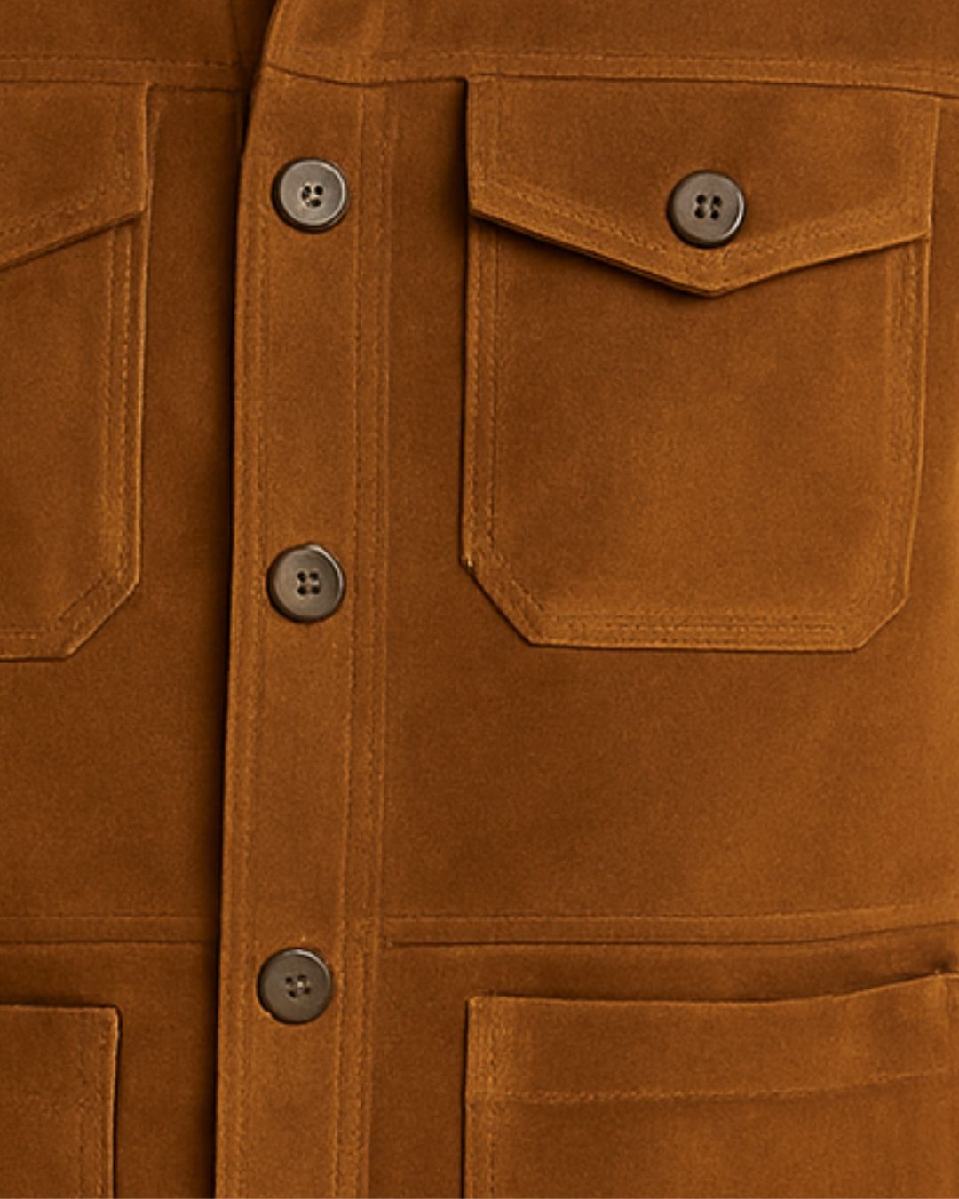 close-up button and pocket detail of suede vest
