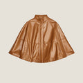 Front view of caramel brown leather capelet