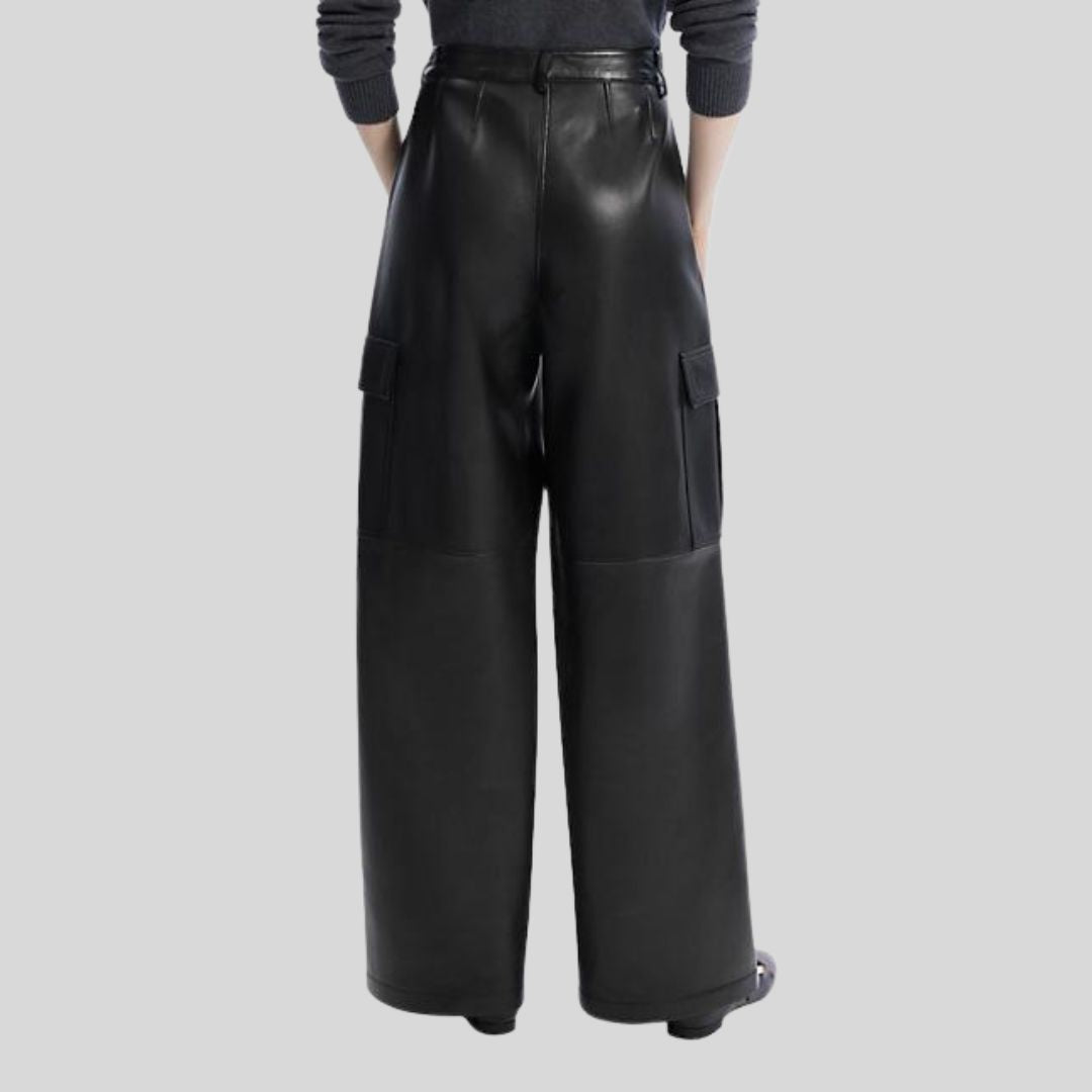 back view of Cargo Luxe black leather cargo pants