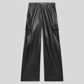 front view of Cargo Luxe womens black baggy leather pants without model