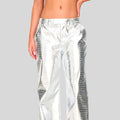 Close front view of Celestial Luxe metallic leather pants