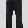front close detail of suede flare pants