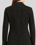 Close Up View Of Back Black Suede Coat For Women