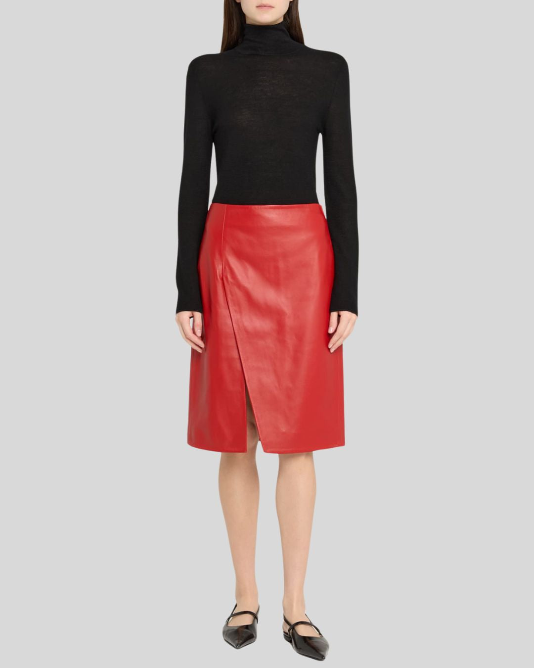leather wrap skirt red styled with black top