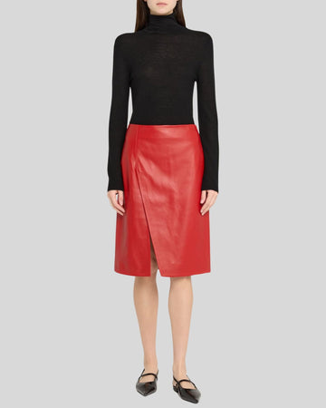 leather wrap skirt red styled with black top