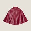 back view of cherry red leather capelet