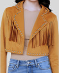 Full Outfit – Tan Cropped Suede Western Jacket with Fringe