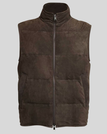 Dark Brown Suede Puffer Vest