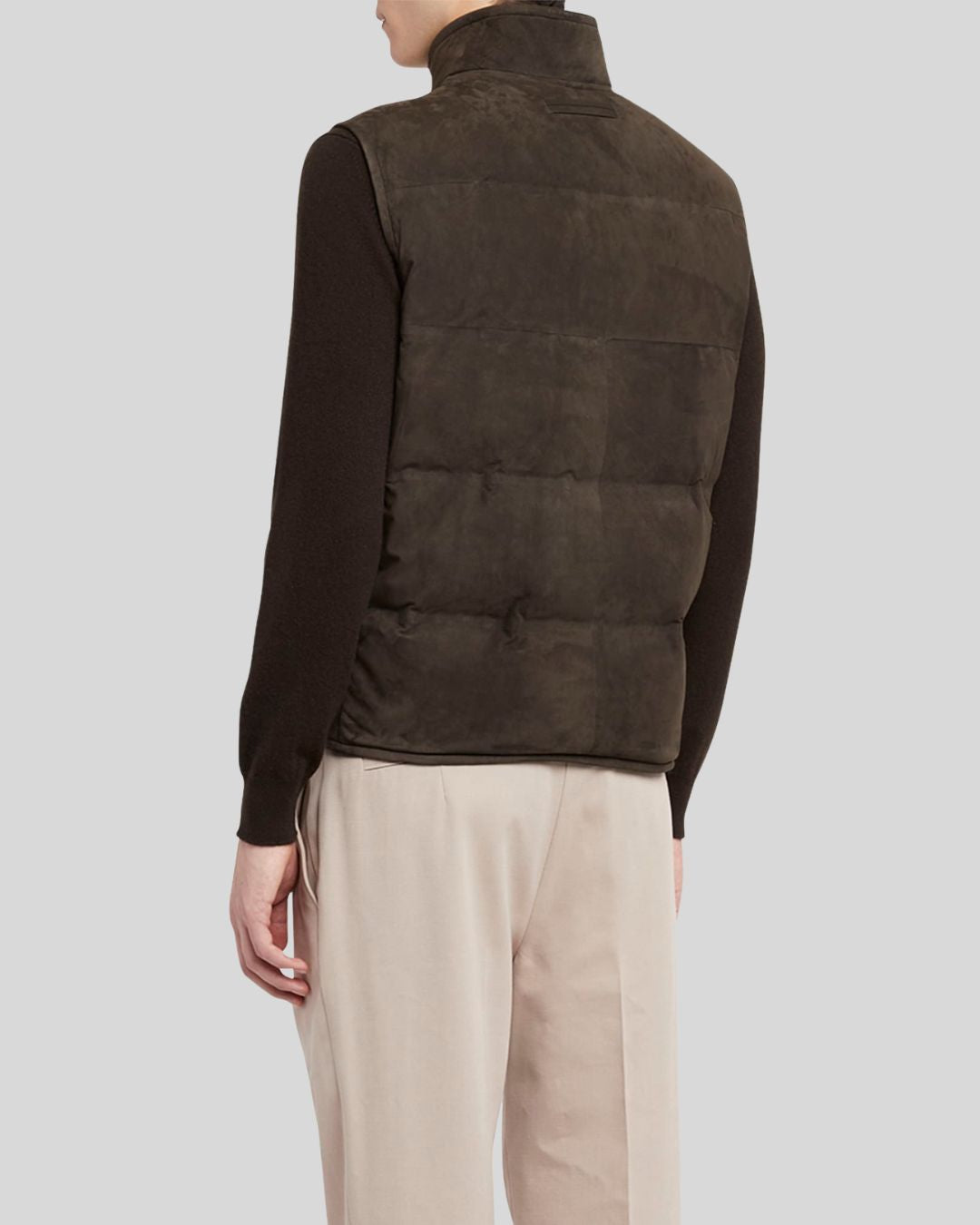 Stormline – Mens Dark Brown Leather Suede Puffer Vest