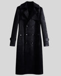 Front view of black suede long coat for mens