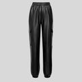 flat lay of Eclipse Cargo black leather joggers pants