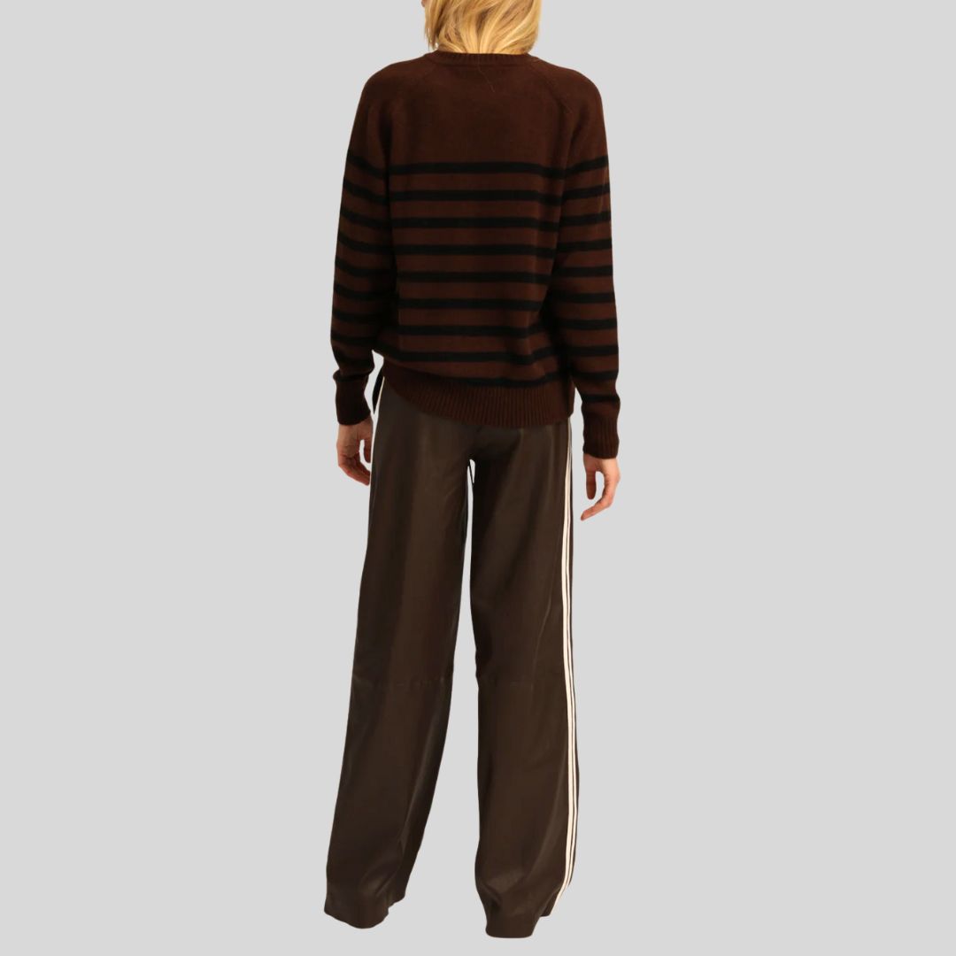 front view of Espresso Stride baggy brown leather pants