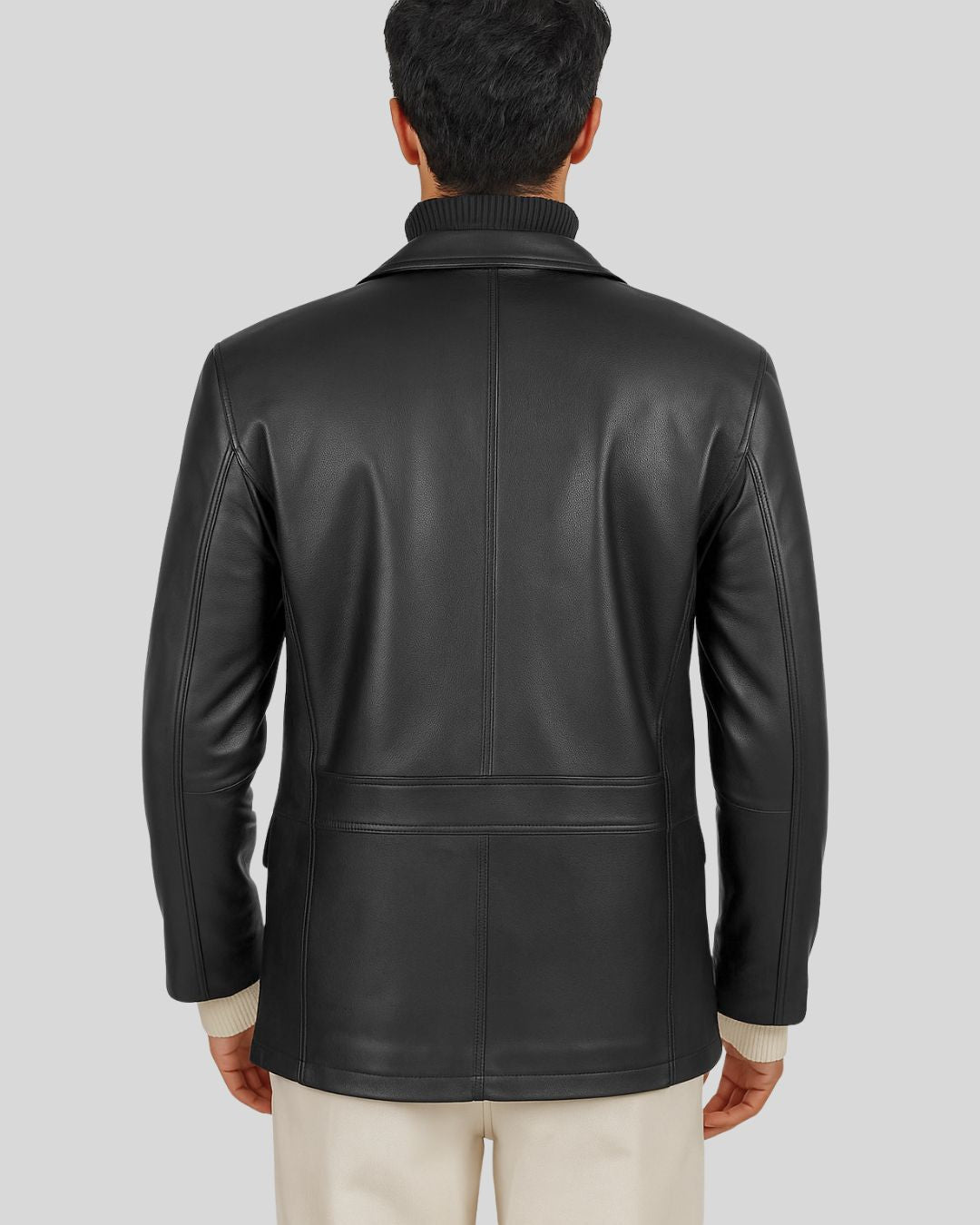 NoirPrime Black Leather Tuxedo Blazer For Mens