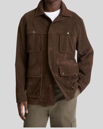  brown suede utility jacket front view – Field Marshal Jacket