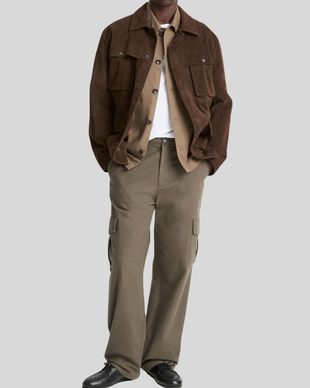  brown suede utility jacket front view – Field Marshal Jacket