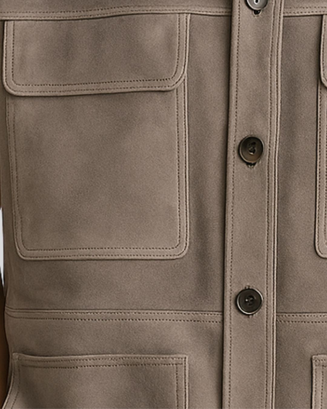 Utility pocket stitching close-up of suede vest