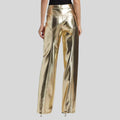  back view of gold leather pants for womens