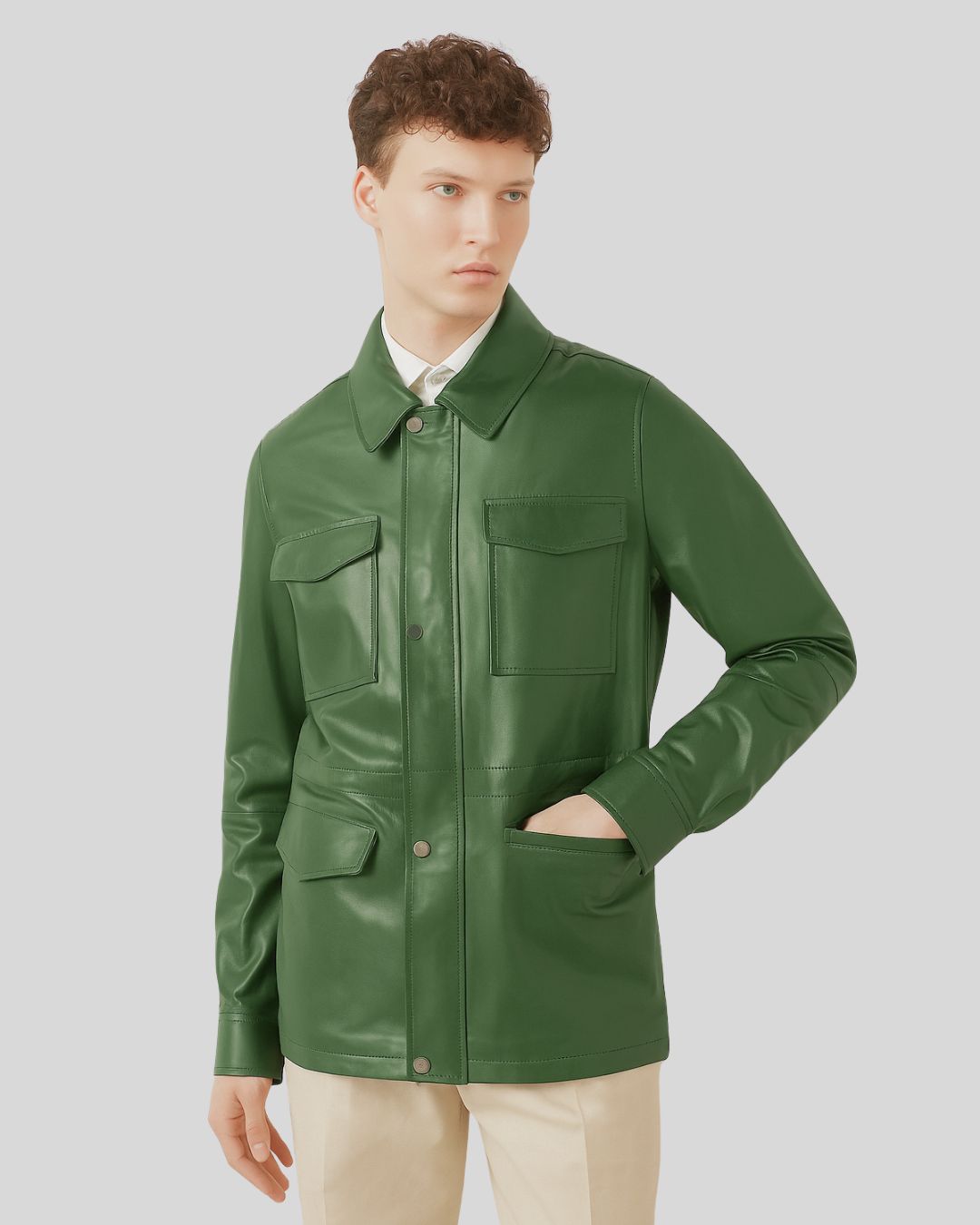 Imperial Utility Mens Green Field Military Leather Utility Jacket