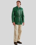 Belted Green Leather Safari Coat Side Angle