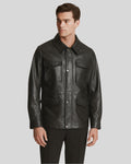Front view of Imperial Utility Black Leather Jacket on male model