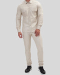 ivory leather pants and shirt outfit set