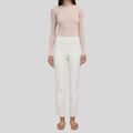 ivory luxe leather pants white genuine leather trousers front picture with model