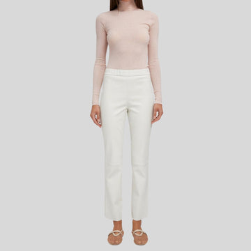ivory luxe leather pants white genuine leather trousers front picture with model